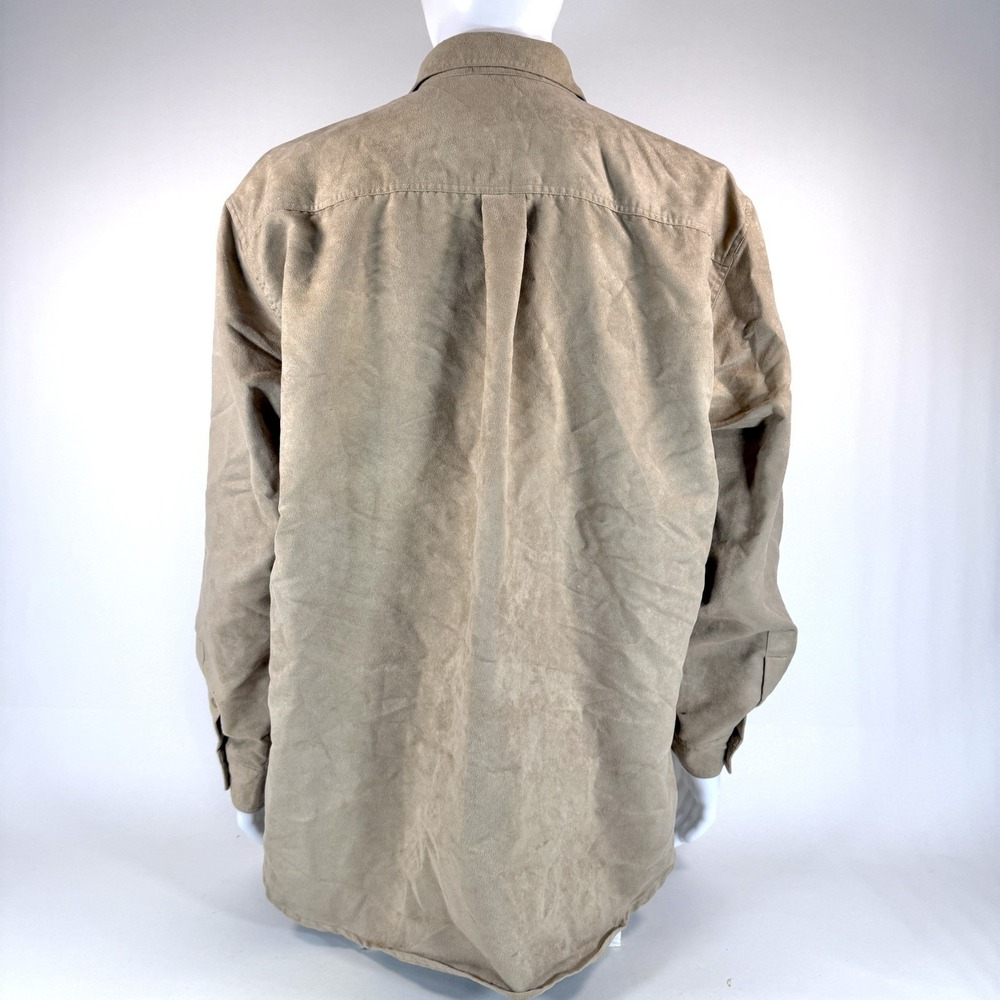 Vintage Knightsbridge 90s Faux Suede Button Up Shirt Men Beige XL Retro Hipster - Picture 3 of 13